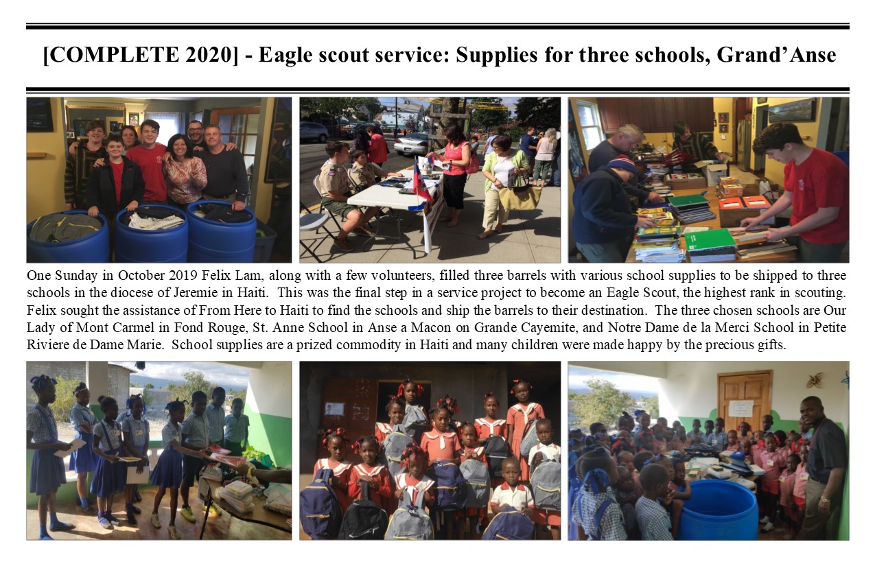 Belimage - ProjectComplete - Jeremie Diocese, Eagle Scout School supplies