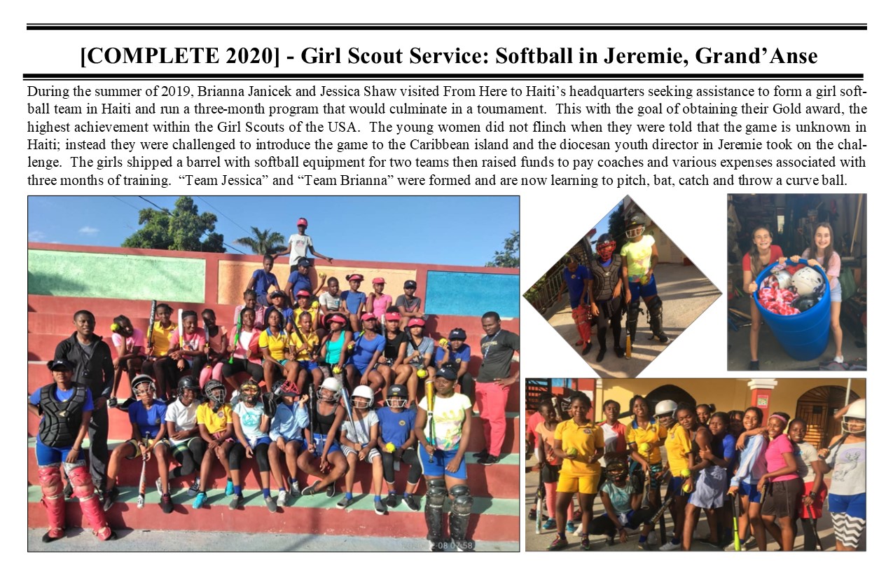 Belimage - ProjectComplete - Jeremie Diocese, Girlscout service, Softball